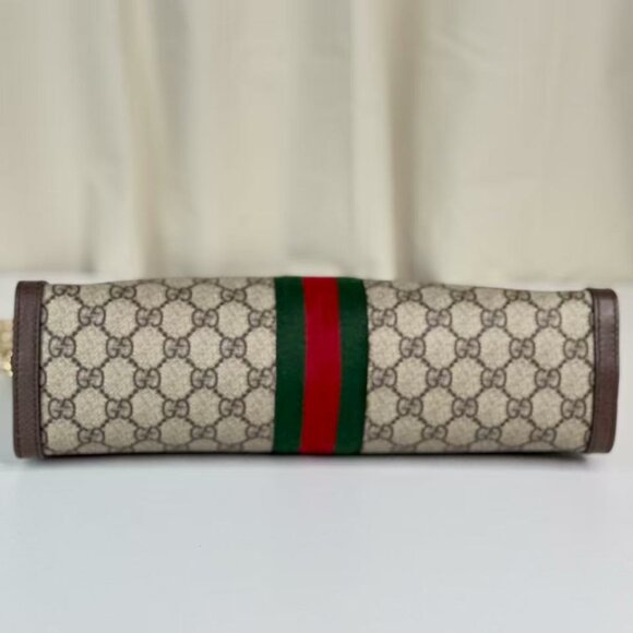 Gucci GG Logo Supreme Large Ophidia Shoulder Bag with Red & Green Stripes - Picture 5 of 9